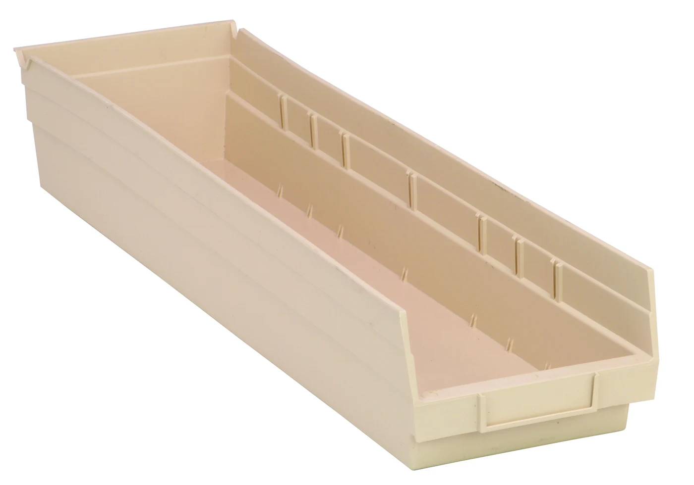 Quantum QSB106IVCS Economy Shelf Bin, 23-5/8"D x 6-5/8"W x 4"H, 35 lb capacity, Ivory, Case of 8