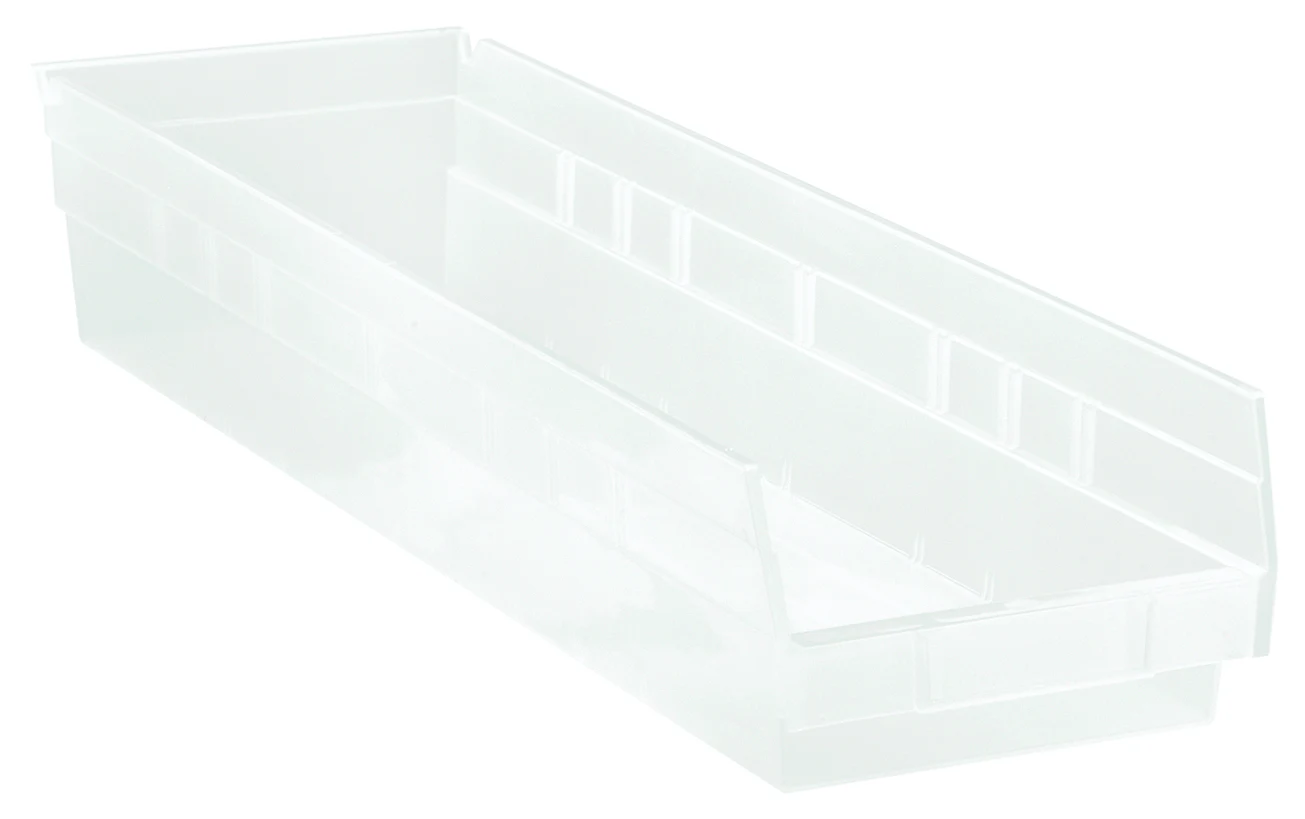 Quantum QSB106CLCS Economy Shelf Bin, 23-5/8"D x 6-5/8"W x 4"H, 35 lb capacity, Clear, Case of 8