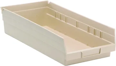 Quantum QSB108IVCS Economy Shelf Bin, 17-7/8"D x 8-3/8"W x 4"H, 35 lb capacity, Ivory, Case of 10