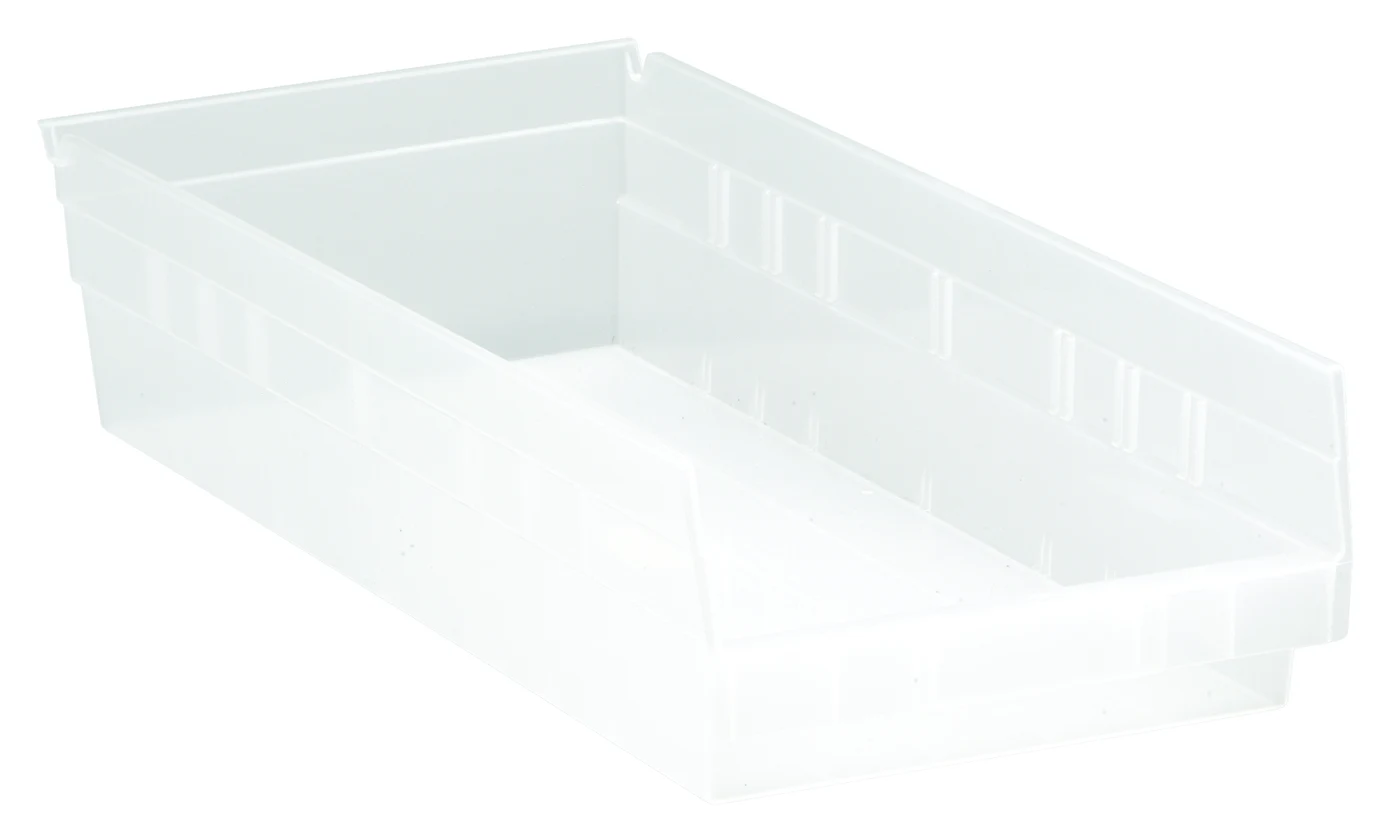 Quantum QSB108CLCS Economy Shelf Bin, 17-7/8"D x 8-3/8"W x 4"H, 35 lb capacity, Clear, Case of 10