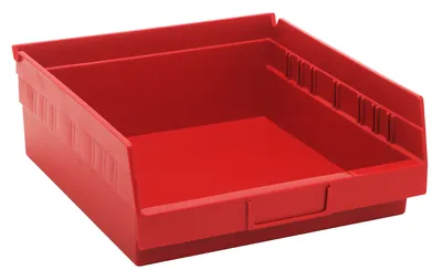 Quantum QSB109RDCS Economy Shelf Bin, 11-5/8"D x 11-1/8"W x 4"H, 35 lb capacity, Red, Case of 8