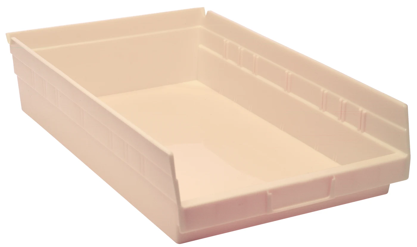 Quantum QSB110IVCS Economy Shelf Bin, 17-7/8"D x 11-1/8"W x 4"H, 35 lb capacity, Ivory, Case of 8