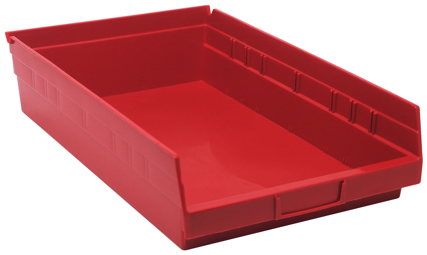 Quantum QSB110RDCS Economy Shelf Bin, 17-7/8"D x 11-1/8"W x 4"H, 35 lb capacity, Red, Case of 8