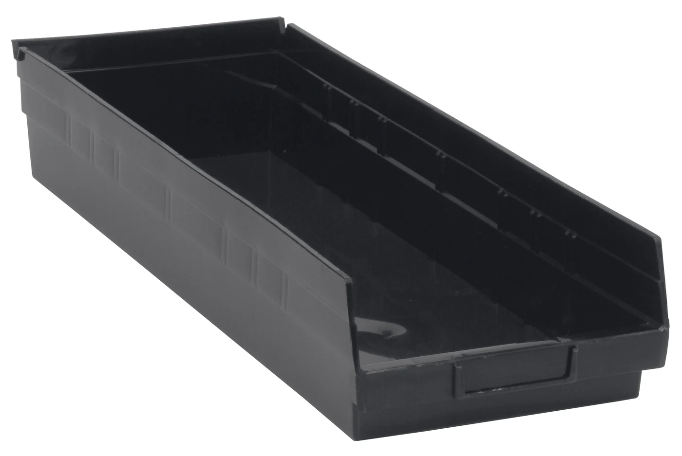 Quantum QSB114BRCS Economy Shelf Bin, 23-5/8"D x 8-3/8"W x 4"H, 35 lb capacity, Black, Case of 6