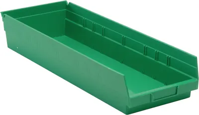 Quantum QSB114GNCS Economy Shelf Bin, 23-5/8"D x 8-3/8"W x 4"H, 35 lb capacity, Green, Case of 6