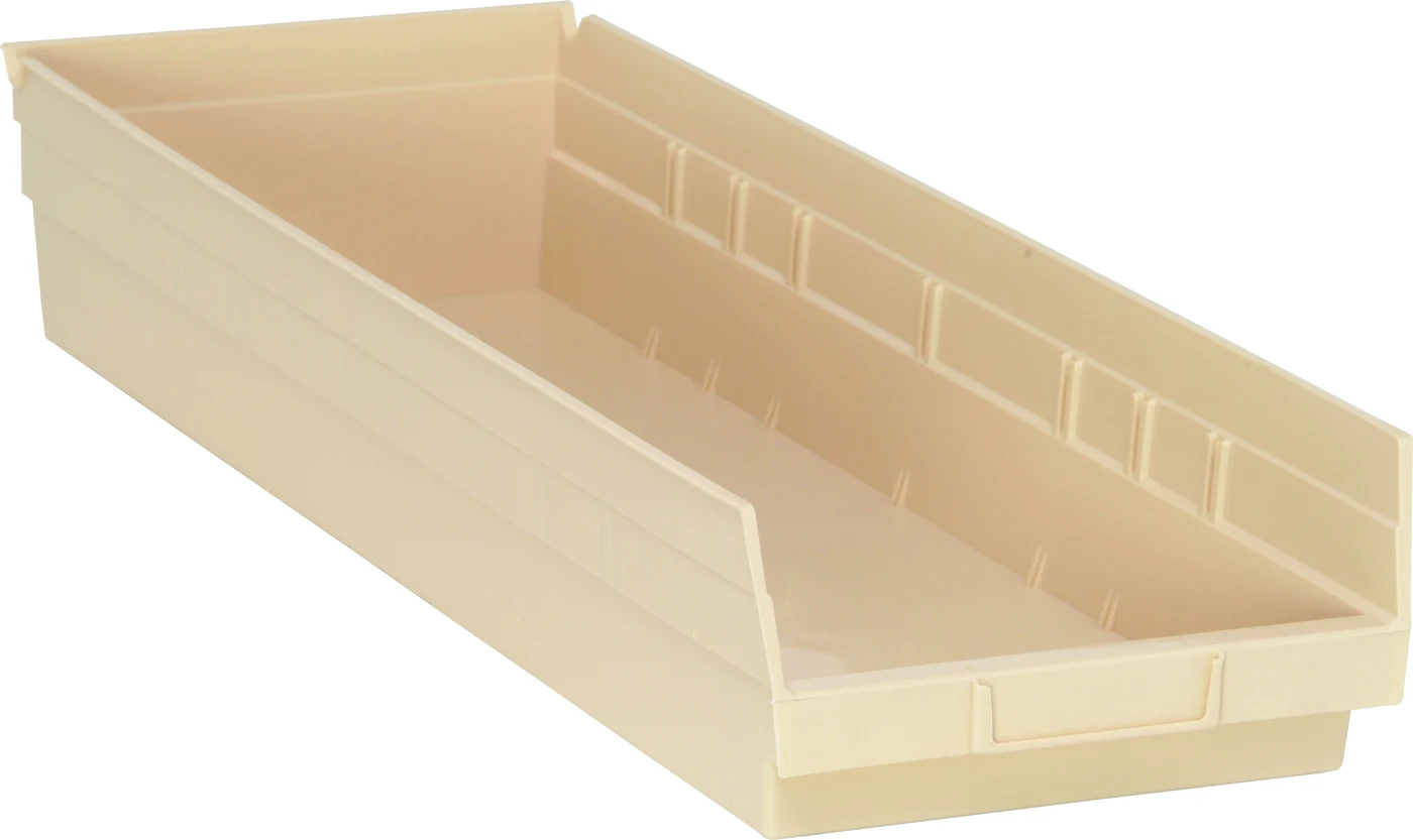 Quantum QSB114IVCS Economy Shelf Bin, 23-5/8"D x 8-3/8"W x 4"H, 35 lb capacity, Ivory, Case of 6