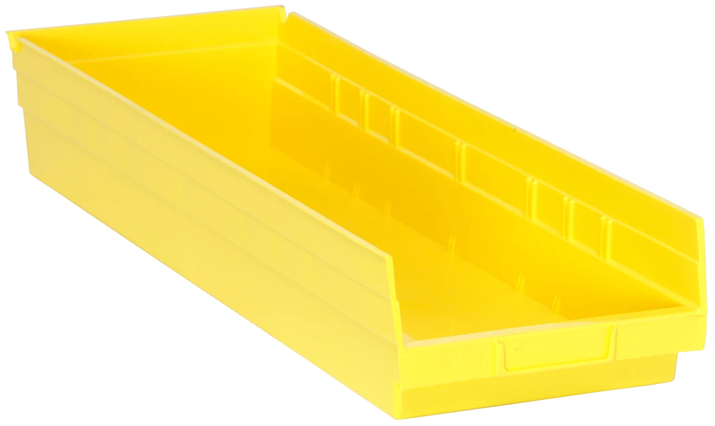 Quantum QSB114YLCS Economy Shelf Bin, 23-5/8"D x 8-3/8"W x 4"H, 35 lb capacity, Yellow, Case of 6