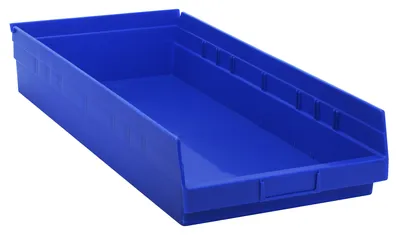 Quantum QSB116BLCS Economy Shelf Bin, 23-5/8"D x 11-1/8"W x 4"H, 35 lb capacity, Blue, Case of 6