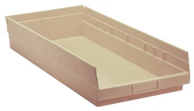 Quantum QSB116IVCS Economy Shelf Bin, 23-5/8"D x 11-1/8"W x 4"H, 35 lb capacity, Ivory, Case of 6