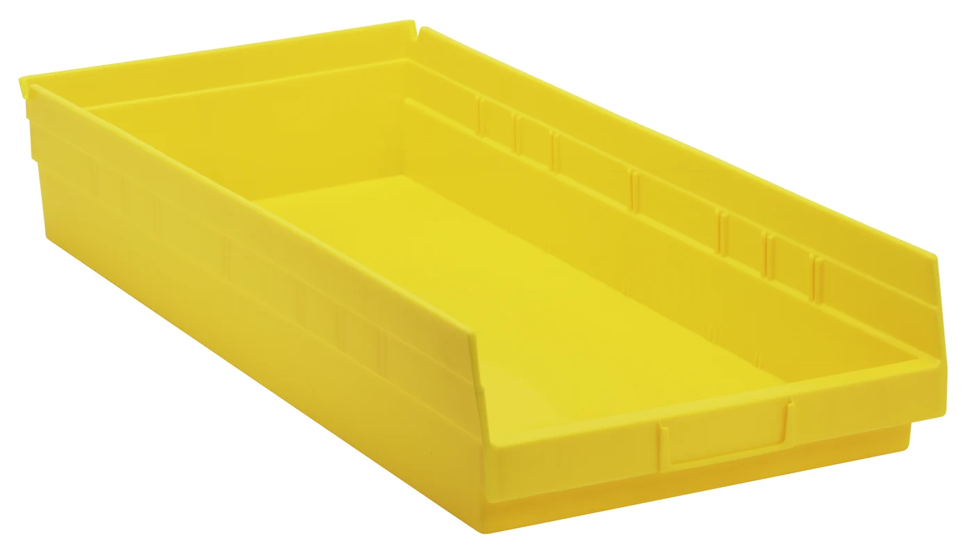 Quantum QSB116YLCS Economy Shelf Bin, 23-5/8"D x 11-1/8"W x 4"H, 35 lb capacity, Yellow, Case of 6