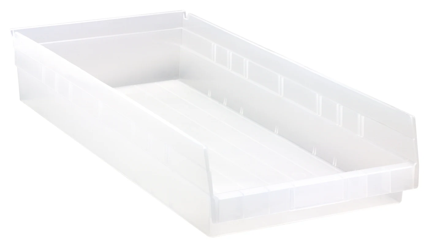 Quantum QSB116CLCS Economy Shelf Bin, 23-5/8"D x 11-1/8"W x 4"H, 35 lb capacity, Clear, Case of 6
