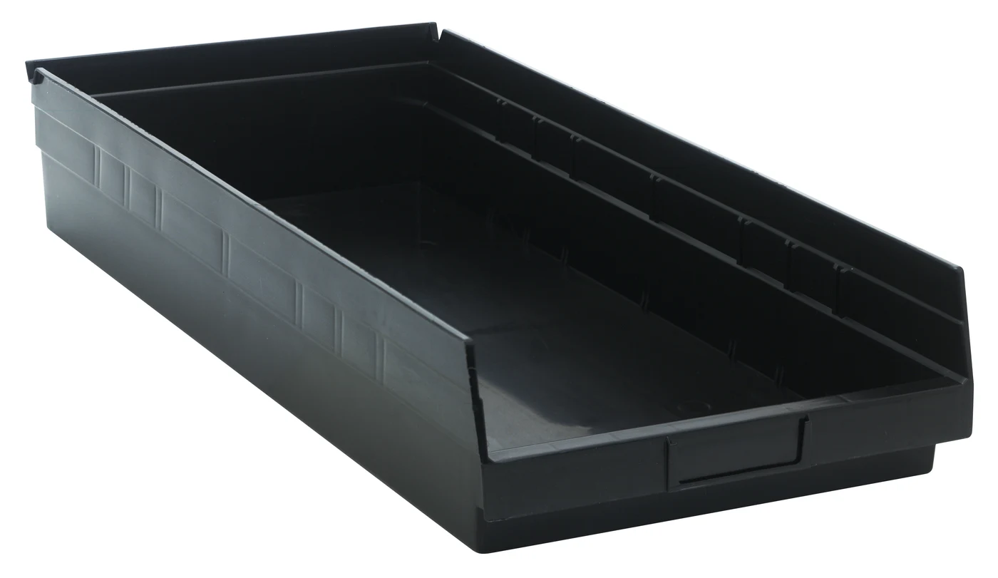 Quantum QSB116COCS Economy Shelf Bin, 23-5/8"D x 11-1/8"W x 4"H, 35 lb capacity, Black, Case of 6