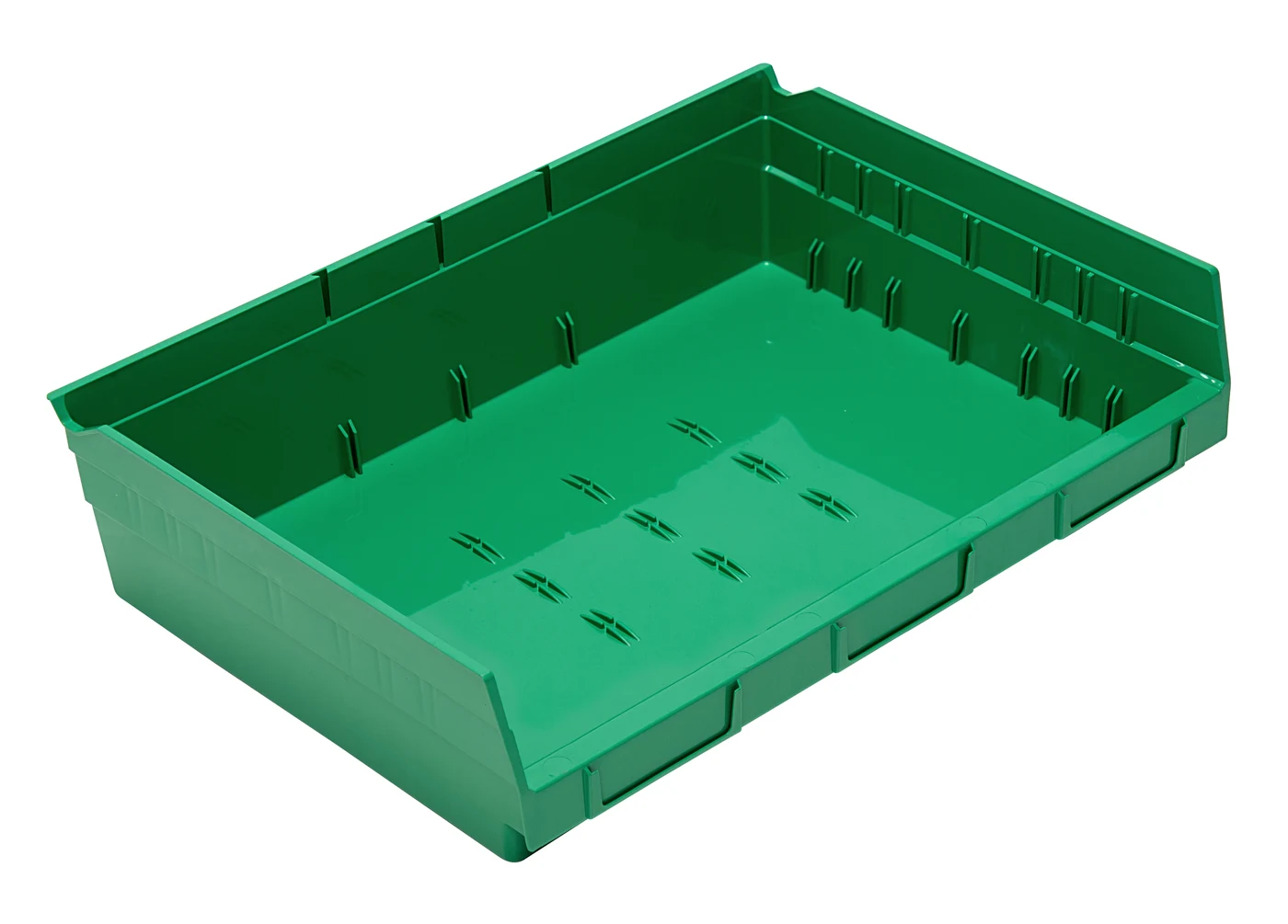 Quantum QSB118GNCS Economy Shelf Bin, 11-5/8"D x 16-1/2"W x 4"H, 35 lb capacity, Green, Case of 6