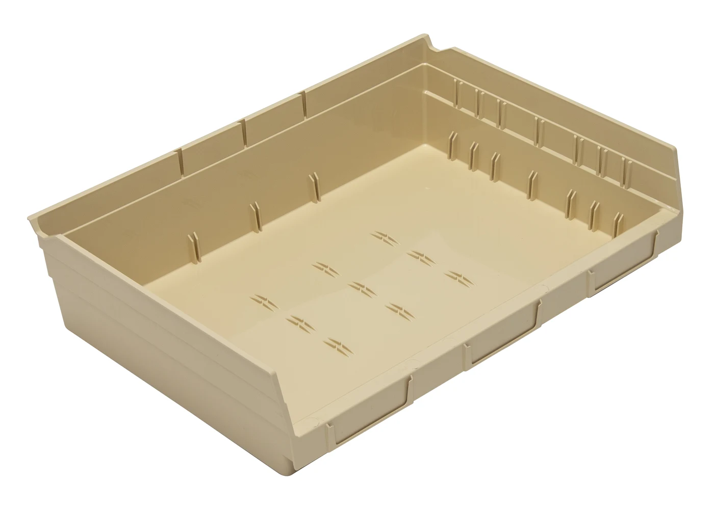 Quantum QSB118IVCS Economy Shelf Bin, 11-5/8"D x 16-1/2"W x 4"H, 35 lb capacity, Ivory, Case of 6