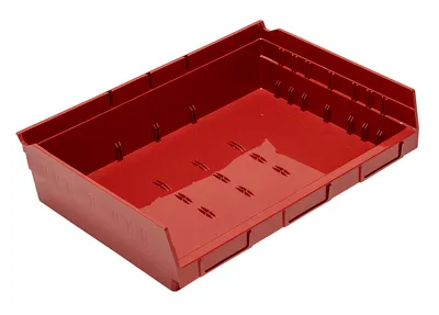 Quantum QSB118RDCS Economy Shelf Bin, 11-5/8"D x 16-1/2"W x 4"H, 35 lb capacity, Red, Case of 6