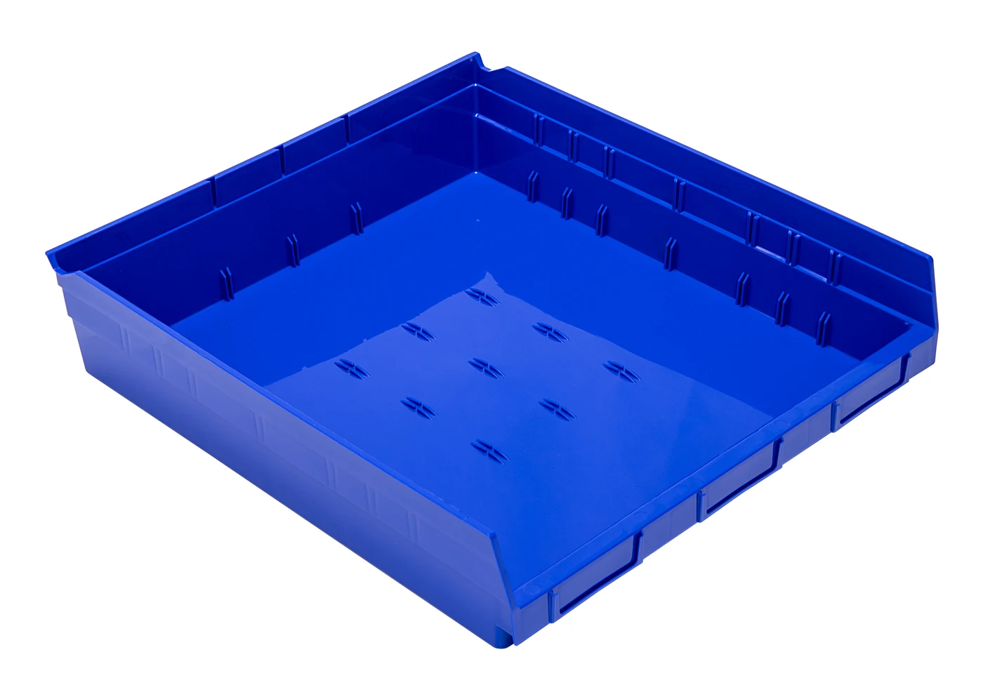 Quantum QSB122BLCS Economy Shelf Bin, 17-7/8"D x 16-1/2"W x 4"H, 35 lb capacity, Blue, Case of 6
