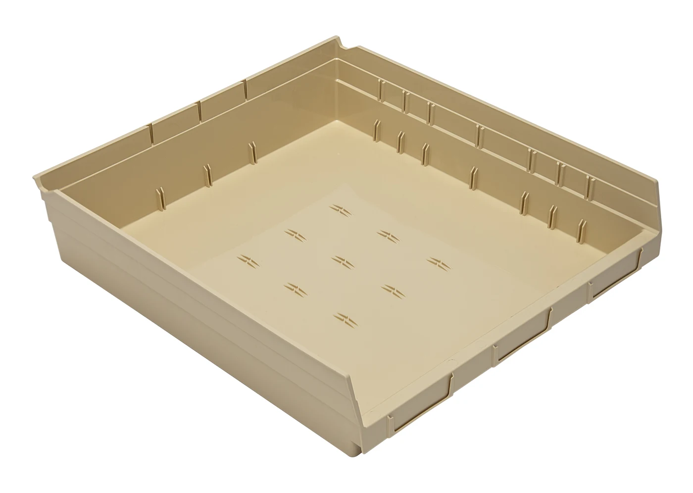 Quantum QSB122IVCS Economy Shelf Bin, 17-7/8"D x 16-1/2"W x 4"H, 35 lb capacity, Ivory, Case of 6