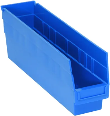 Quantum QSB203BLCS Economy Shelf Bin, 4-1/8"W x 17-7/8"L x 6"H, 45 lb capacity, Blue, Case of 20