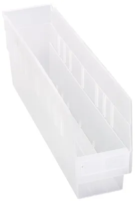 Quantum QSB203CLCS Economy Shelf Bin, 4-1/8"W x 17-7/8"L x 6"H, 45 lb capacity, Clear, Case of 20