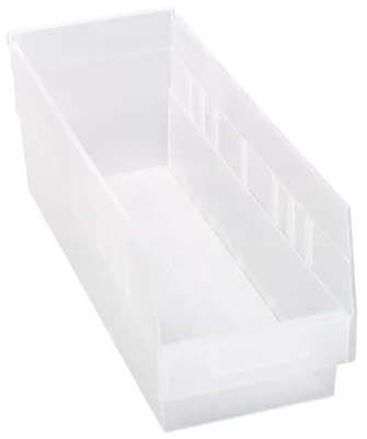 Quantum QSB204CLCS Economy Shelf Bin, 6-5/8"W x 17-7/8"L x 6"H, 45 lb capacity, Clear, Case of 20