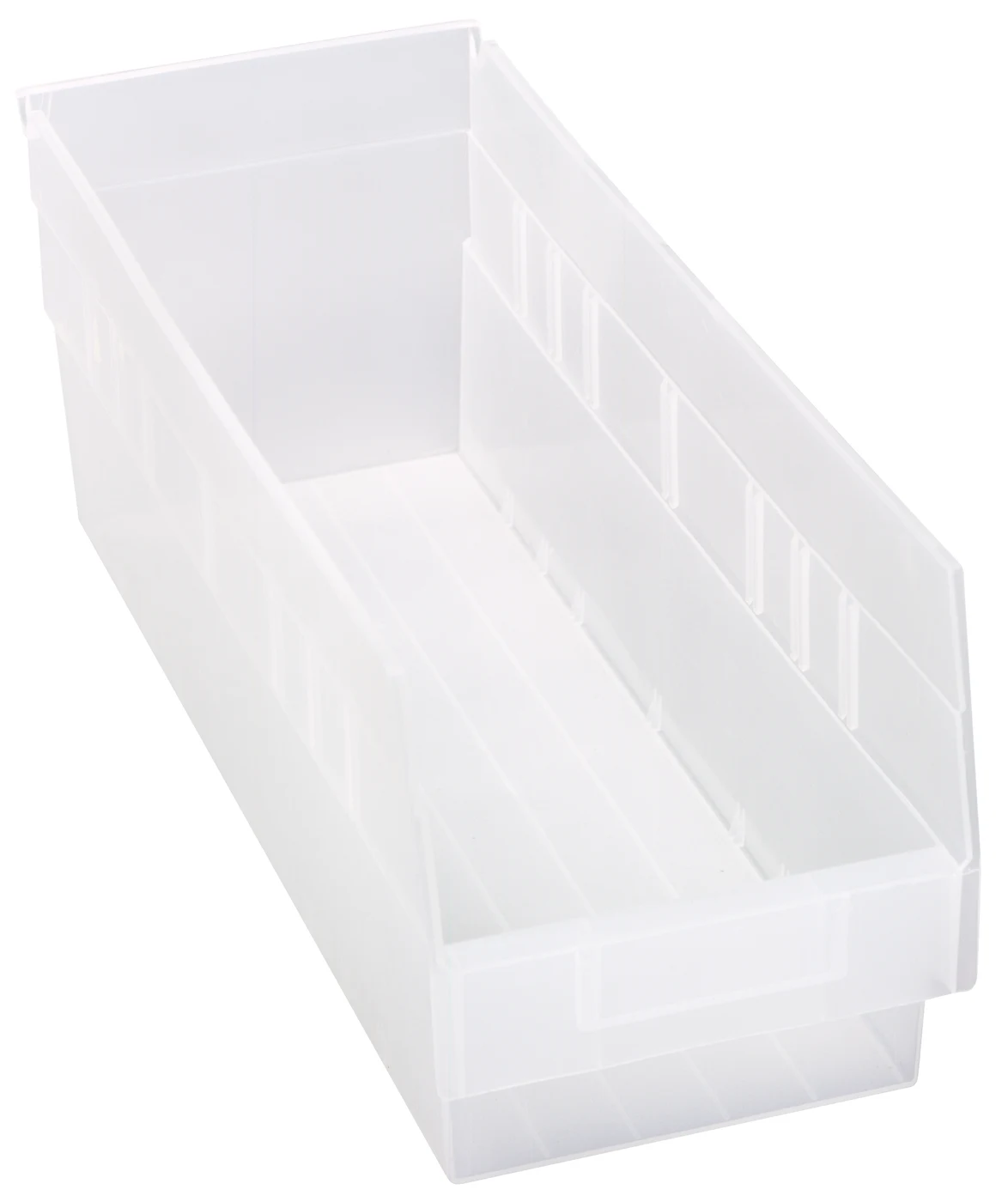Quantum QSB204CLCS Economy Shelf Bin, 6-5/8"W x 17-7/8"L x 6"H, 45 lb capacity, Clear, Case of 20