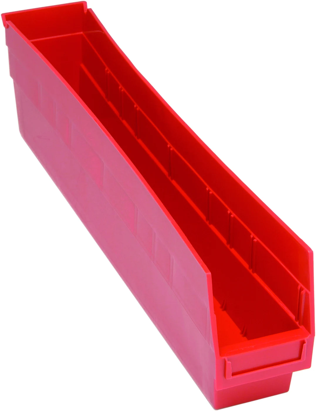Quantum QSB205RDCS Economy Shelf Bin, 4-1/8"W x 23-5/8"L x 6"H, 45 lb capacity, Red, Case of 16