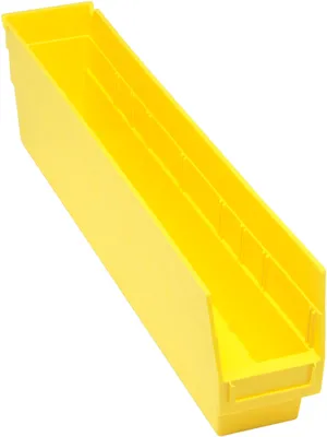Quantum QSB205YLCS Economy Shelf Bin, 4-1/8"W x 23-5/8"L x 6"H, 45 lb capacity, Yellow, Case of 16