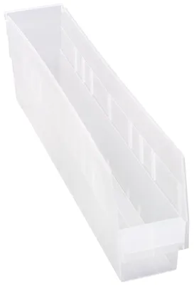 Quantum QSB205CLCS Economy Shelf Bin, 4-1/8"W x 23-5/8"L x 6"H, 45 lb capacity, Clear, Case of 16