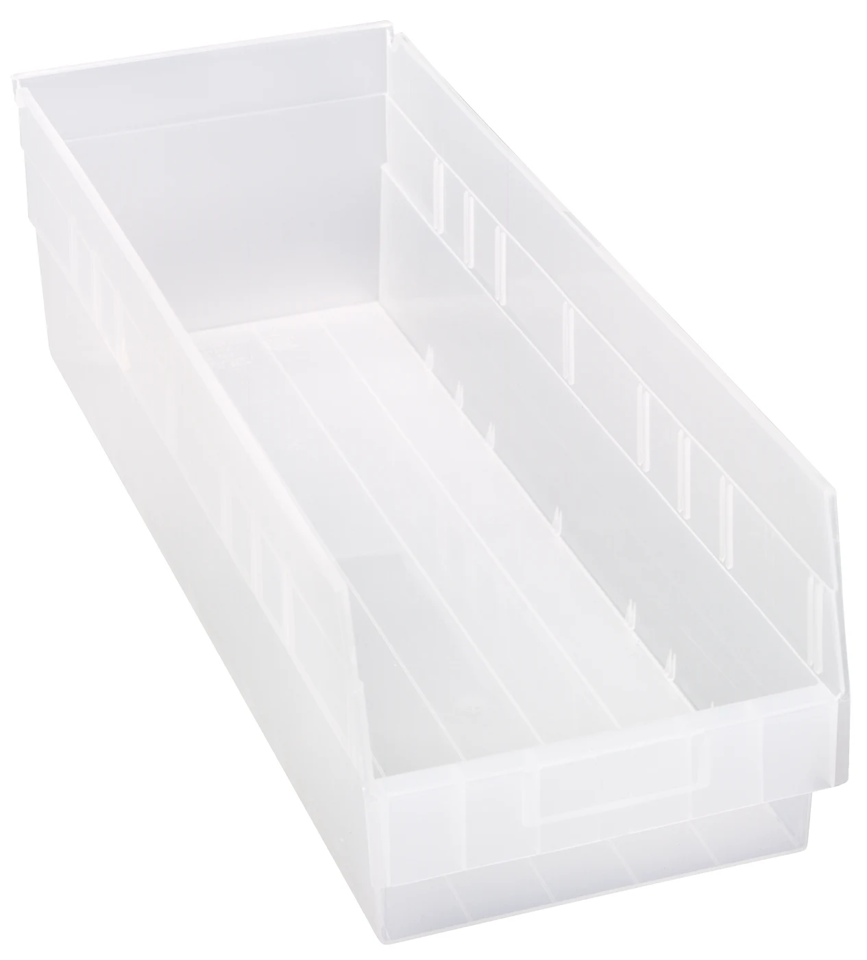 Quantum QSB214CLCS Economy Shelf Bin, 8-3/8"W x 23-5/8"L x 6"H, 45 lb capacity, Clear, Case of 6