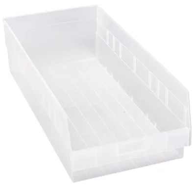 Quantum QSB216CLCS Economy Shelf Bin, 11-1/8"W x 23-5/8"L x 6"H, 45 lb capacity, Clear, Case of 6