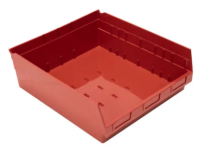 Quantum QSB222RDCS Economy Shelf Bin, 16-1/2"W x 17-7/8"L x 6"H, 45 lb capacity, Red, Case of 6