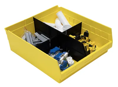Quantum QSB222YLCS Economy Shelf Bin, 16-1/2"W x 17-7/8"L x 6"H, 45 lb capacity, Yellow, Case of 6 — in use