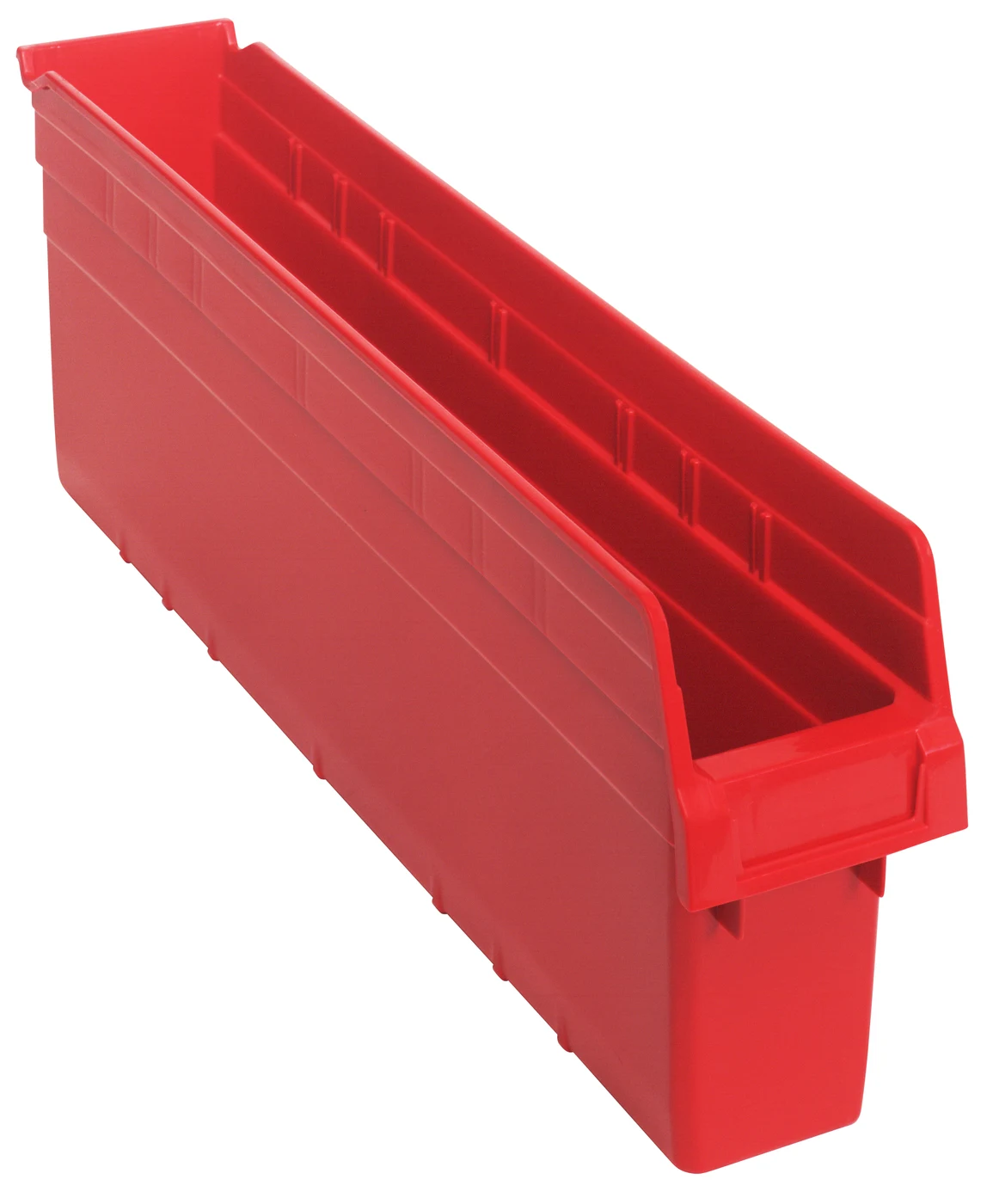 Quantum QSB805RDCS Economy Shelf Bin, 4-1/8"W x 23-5/8"L x 8"H, Red, Case of 16