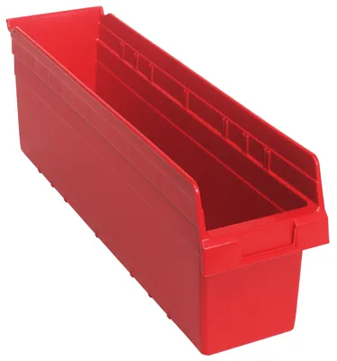 Quantum QSB806RDCS Economy Shelf Bin, 6-5/8"W x 23-5/8"L x 8"H, Red, Case of 8