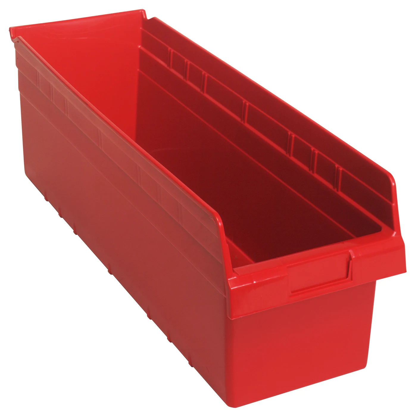 Quantum QSB814RDCS Economy Shelf Bin, 8-3/8"W x 23-5/8"L x 8"H, Red, Case of 6