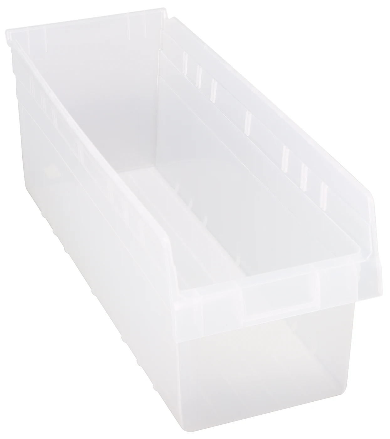 Quantum QSB814CLCS Economy Shelf Bin, 8-3/8"W x 23-5/8"L x 8"H, Clear, Case of 6