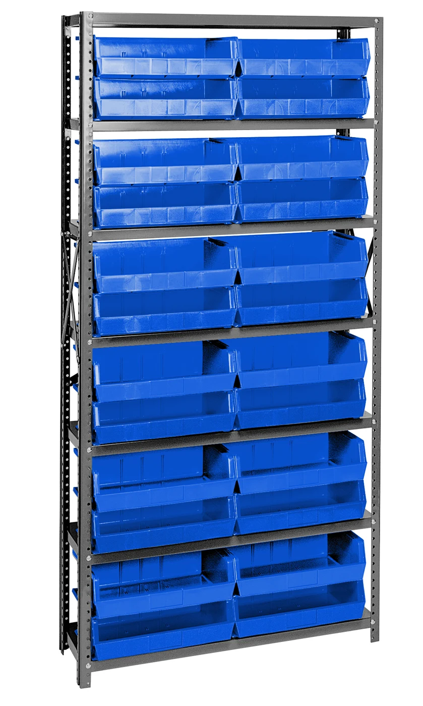 Quantum QSBU-245BL Shelving Unit, 12"D x 36"L x 75"H, 400 lb capacity, Gray