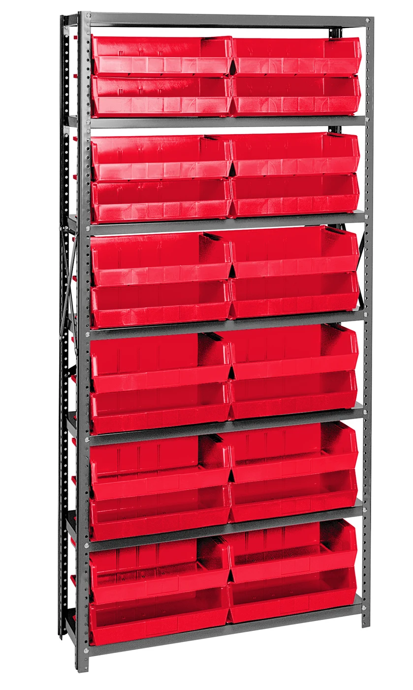 Quantum QSBU-245RD Shelving Unit, 12"D x 36"L x 75"H, 400 lb capacity, Gray