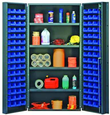 Quantum QSC-BG-36-32-4ISBL Heavy-Duty 36" Bin Cabinet, 36"W x 24"D x 72"H, 800 lb capacity, Beige — in use
