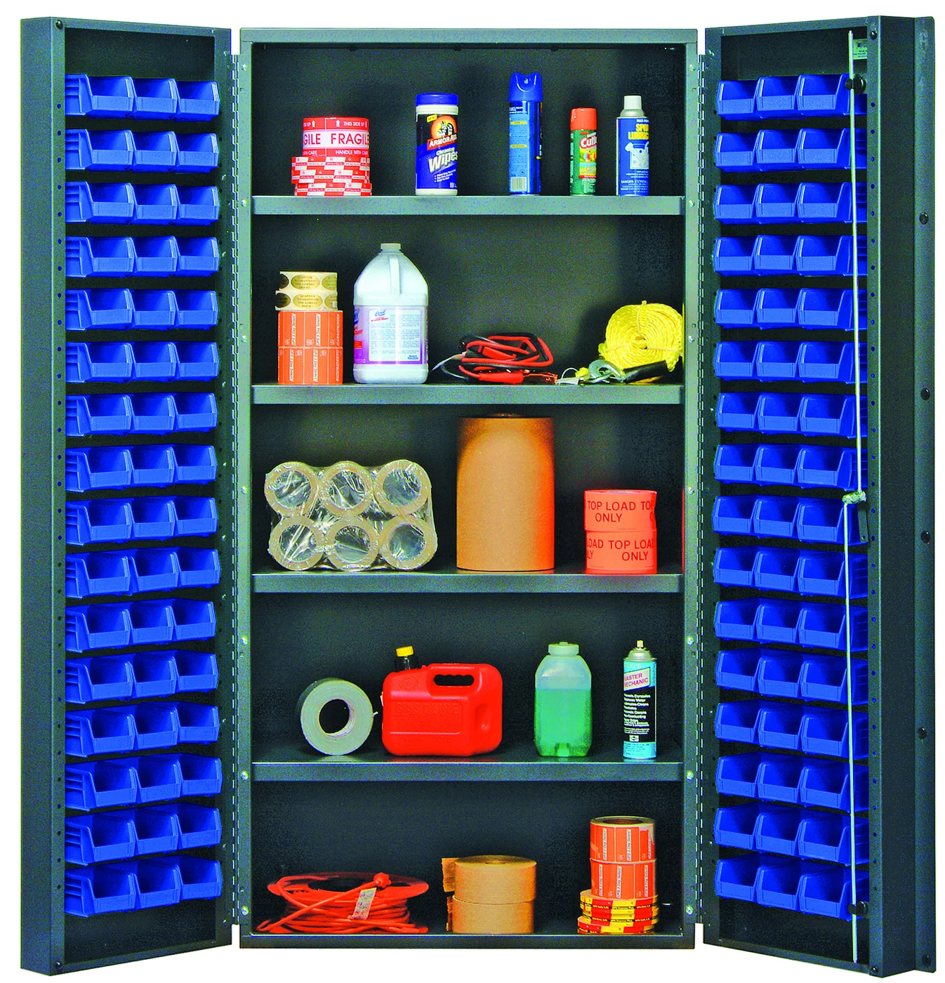 Quantum QSC-36-32-4ISBL Heavy-Duty 36" Bin Cabinet, 36"W x 24"D x 72"H, 800 lb capacity, Gray
