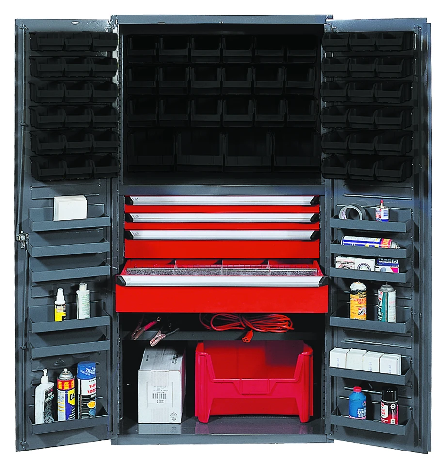 Quantum QSC-3672-4DBK Heavy-Duty 36" Bin Cabinet, 36"W x 24"D x 72"H, 800 lb capacity, Gray