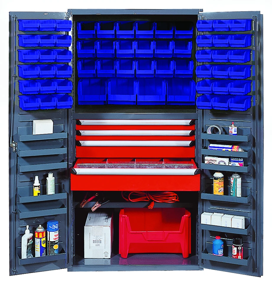 Quantum QSC-3672-4DBL Heavy-Duty 36" Bin Cabinet, 36"W x 24"D x 72"H, 800 lb capacity, Gray
