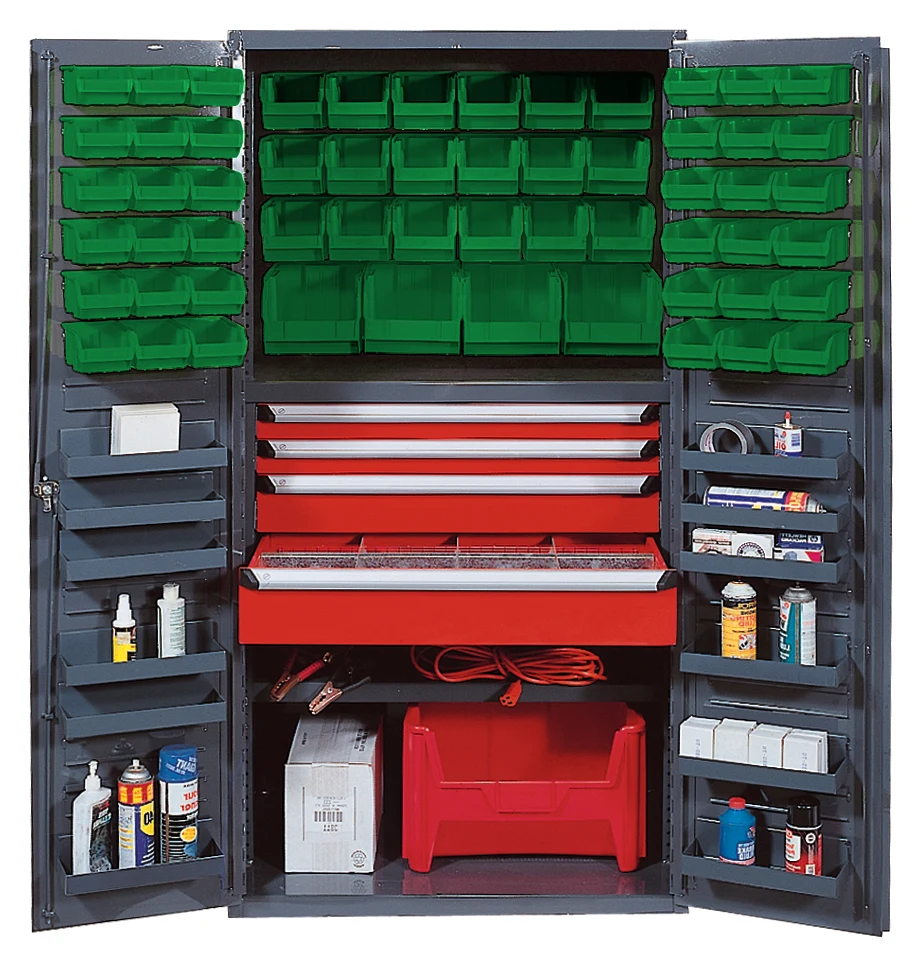 Quantum QSC-3672-4DGN Heavy-Duty 36" Bin Cabinet, 36"W x 24"D x 72"H, 800 lb capacity, Gray
