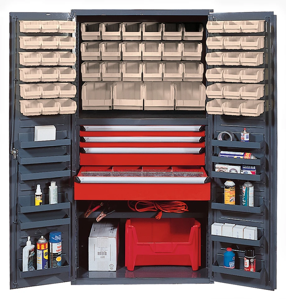 Quantum QSC-3672-4DCL Heavy-Duty 36" Bin Cabinet, 36"W x 24"D x 72"H, 800 lb capacity, Gray