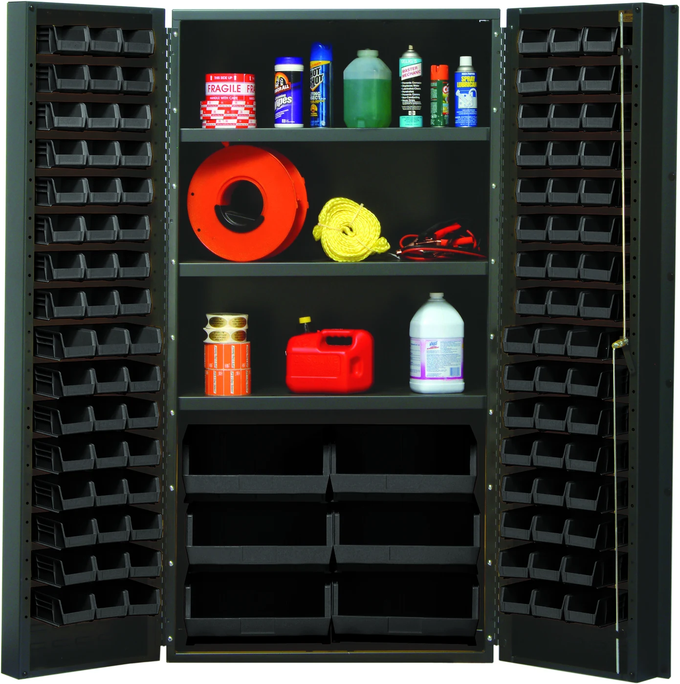 Quantum QSC-36SBK Heavy-Duty 36" Bin Cabinet, 36"W x 24"D x 72"H, 800 lb capacity, Gray