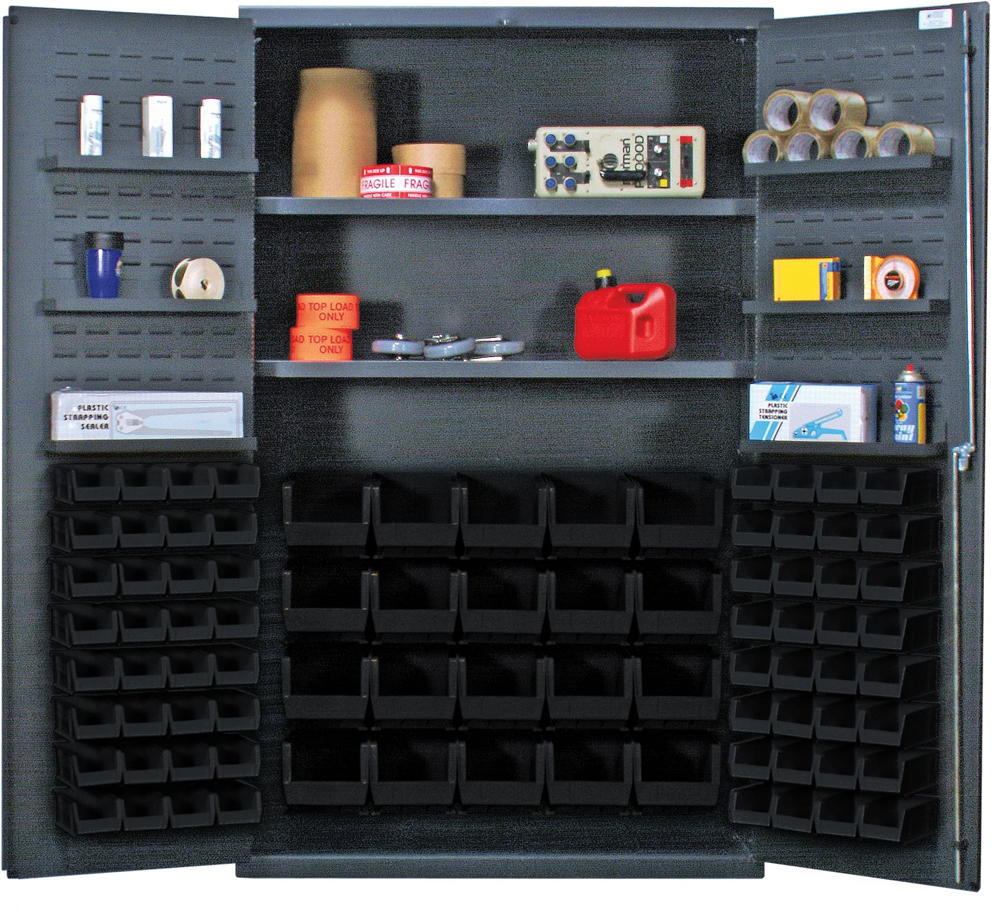 Quantum QSC-4804BK Heavy-Duty 48" Bin Cabinet, 48"W x 24"D x 78"H, 400 lb capacity, Gray