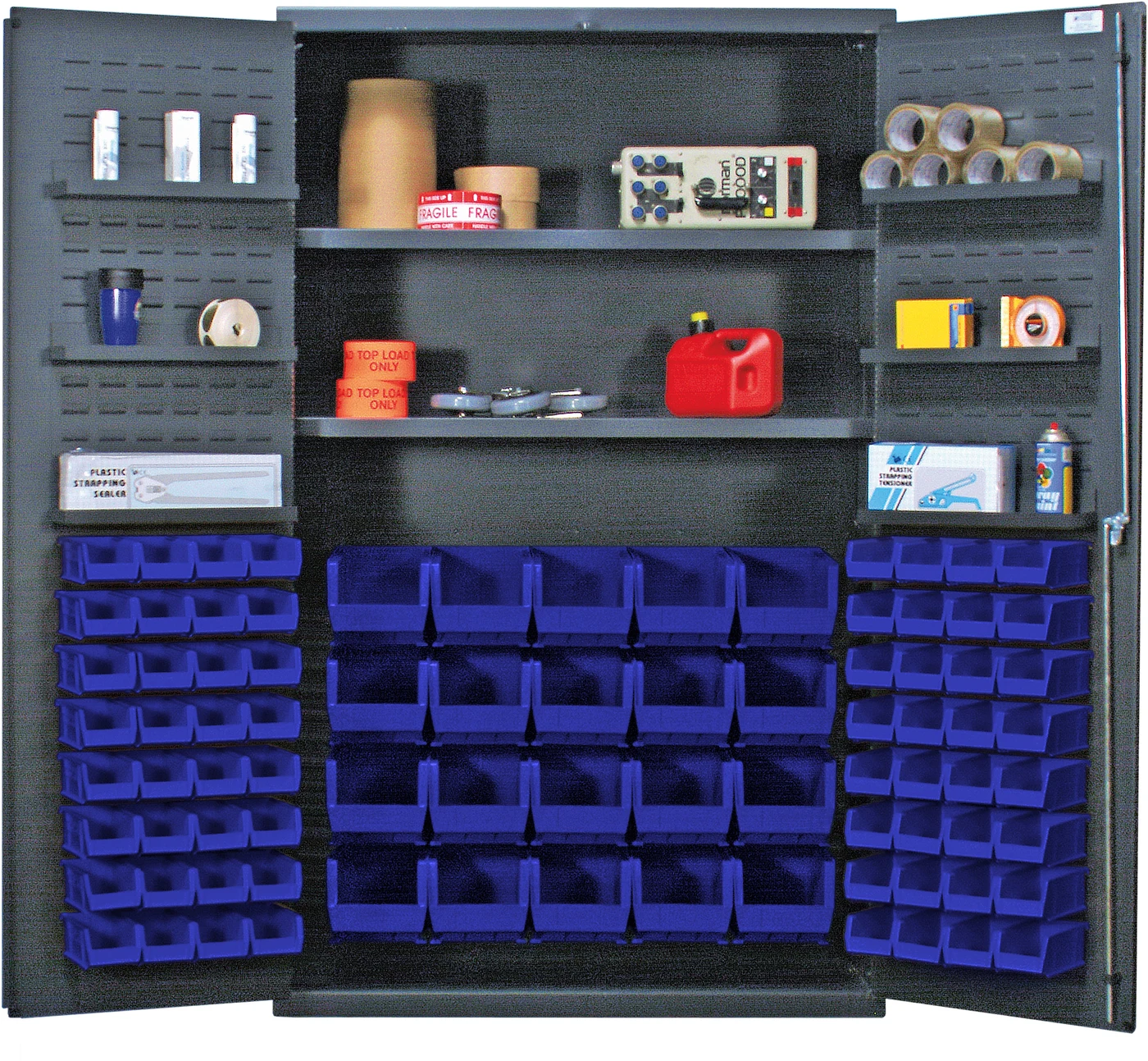 Quantum QSC-4804BL Heavy-Duty 48" Bin Cabinet, 48"W x 24"D x 78"H, 400 lb capacity, Gray