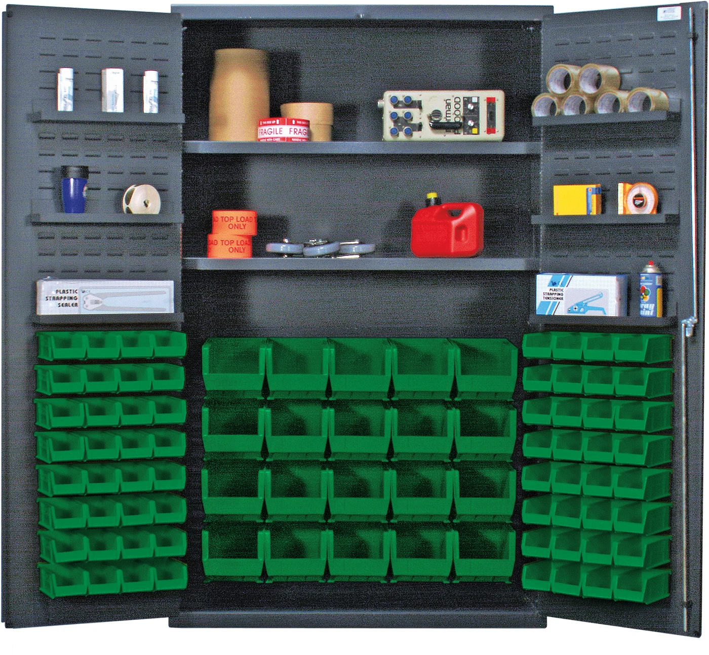Quantum QSC-4804GN Heavy-Duty 48" Bin Cabinet, 48"W x 24"D x 78"H, 400 lb capacity, Gray