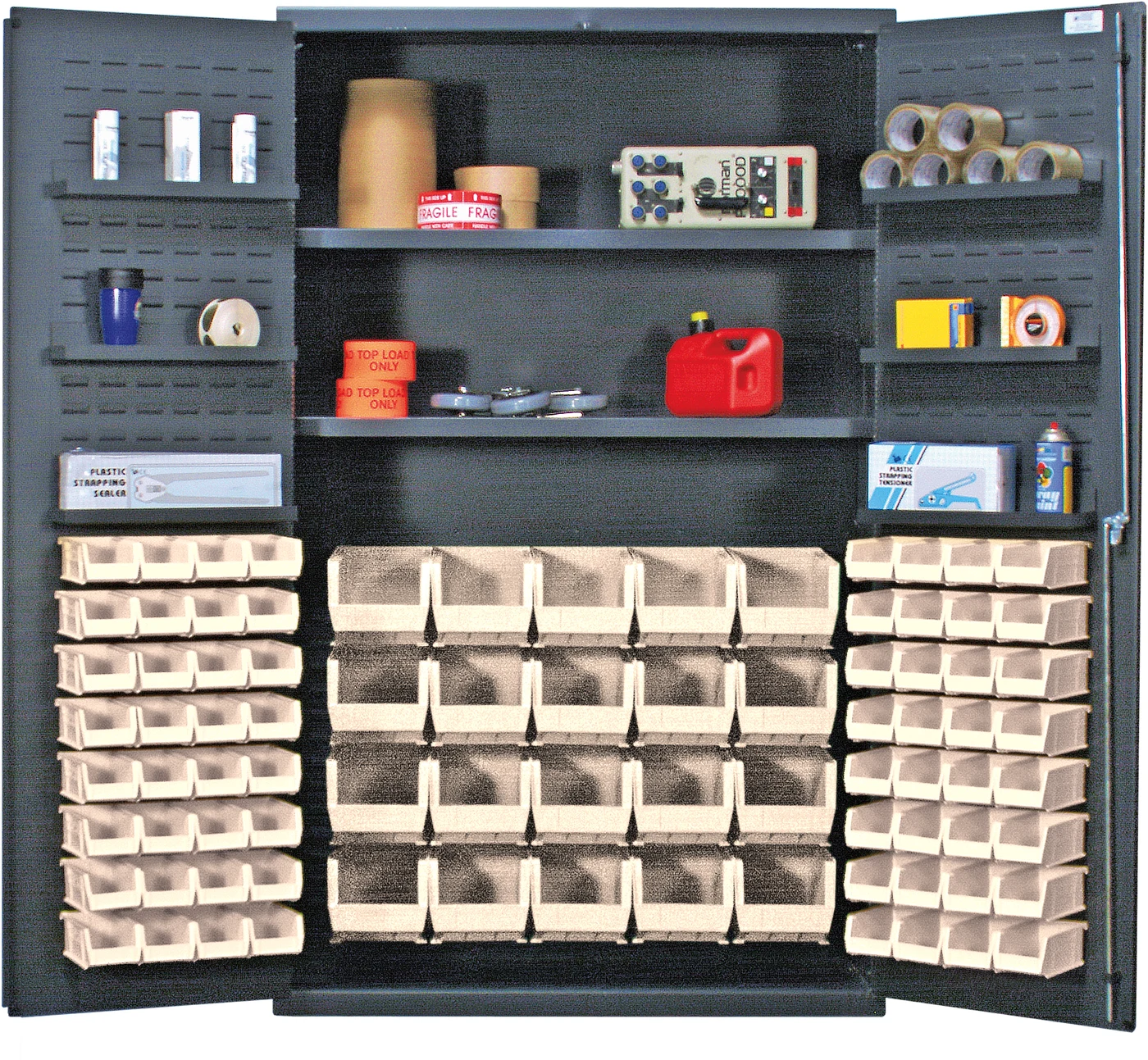 Quantum QSC-4804IV Heavy-Duty 48" Bin Cabinet, 48"W x 24"D x 78"H, 400 lb capacity, Gray