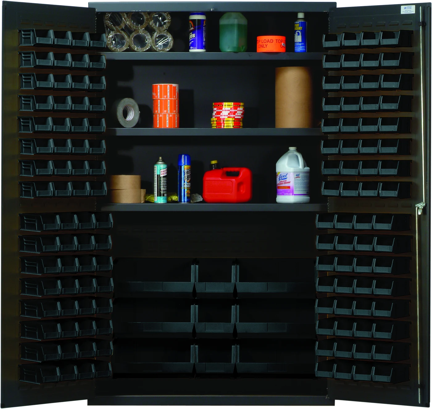 Quantum QSC-48SBK Heavy-Duty 48" Bin Cabinet, 48"W x 24"D x 78"H, 400 lb capacity, Gray